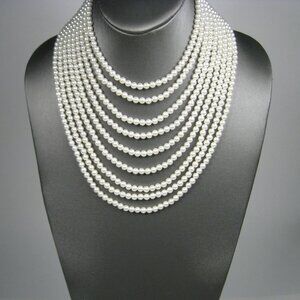 Multi Strand White Simulated Pearl Collar Necklace Japan MCM 1960 Bead Statement